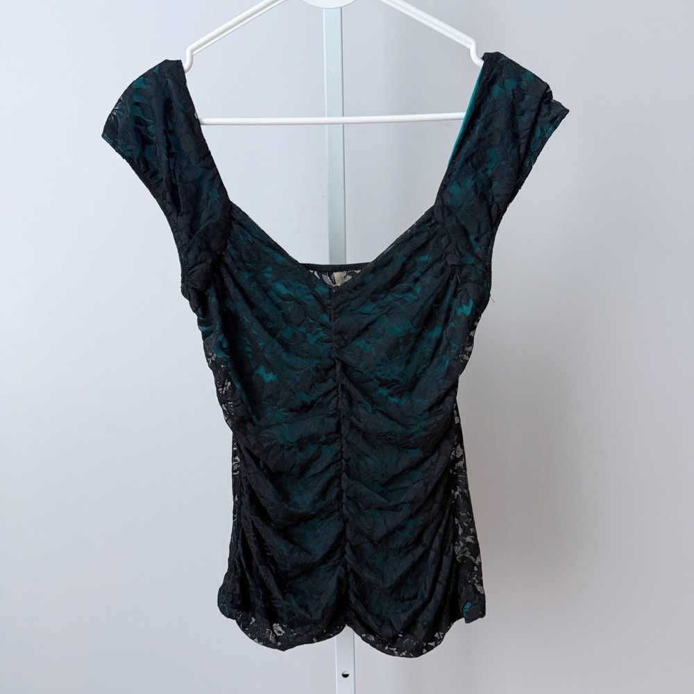 Vanilla Bay Rayon Y2K Bella Swan Whimsigoth Ruched Lace Cami Tank Medium Black